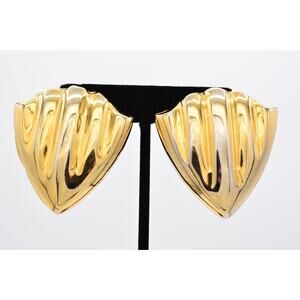 Wilma Spagli Vintage Clip On Earrings Gold Tone Shell Chunky Italy Signed Bin7